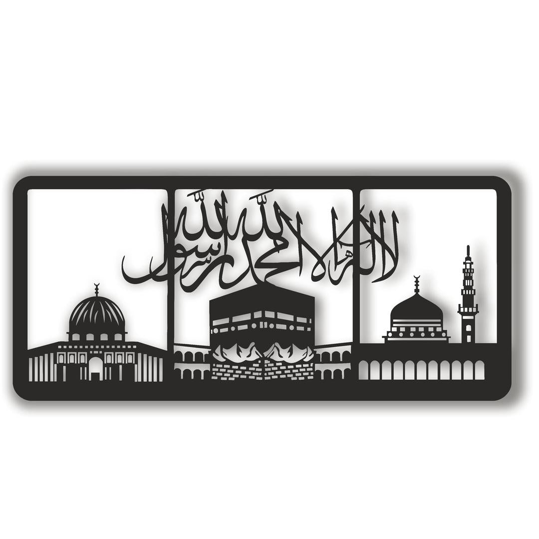 Al-Aqsa, Masjid Al-Haram, An-Nabawi, A-Tawhid & Kaaba Wall Art, Black